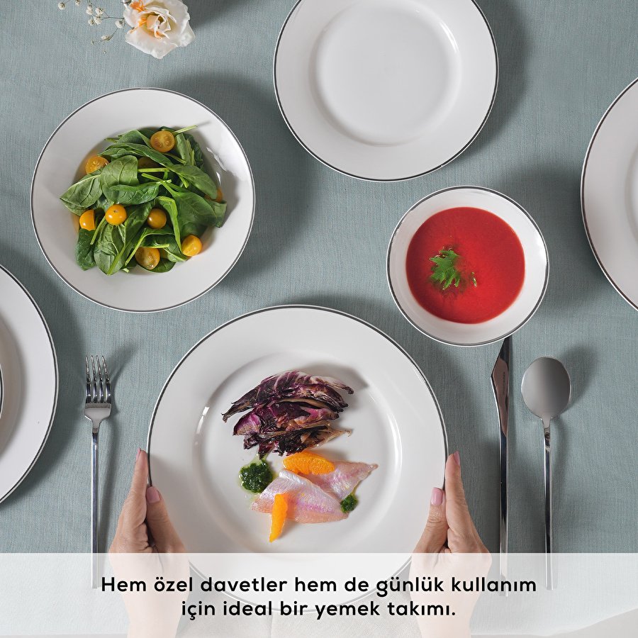 Karaca Elegance Bone Rebeca 24 Parça 6 Kişilik Yemek Takımı Platin