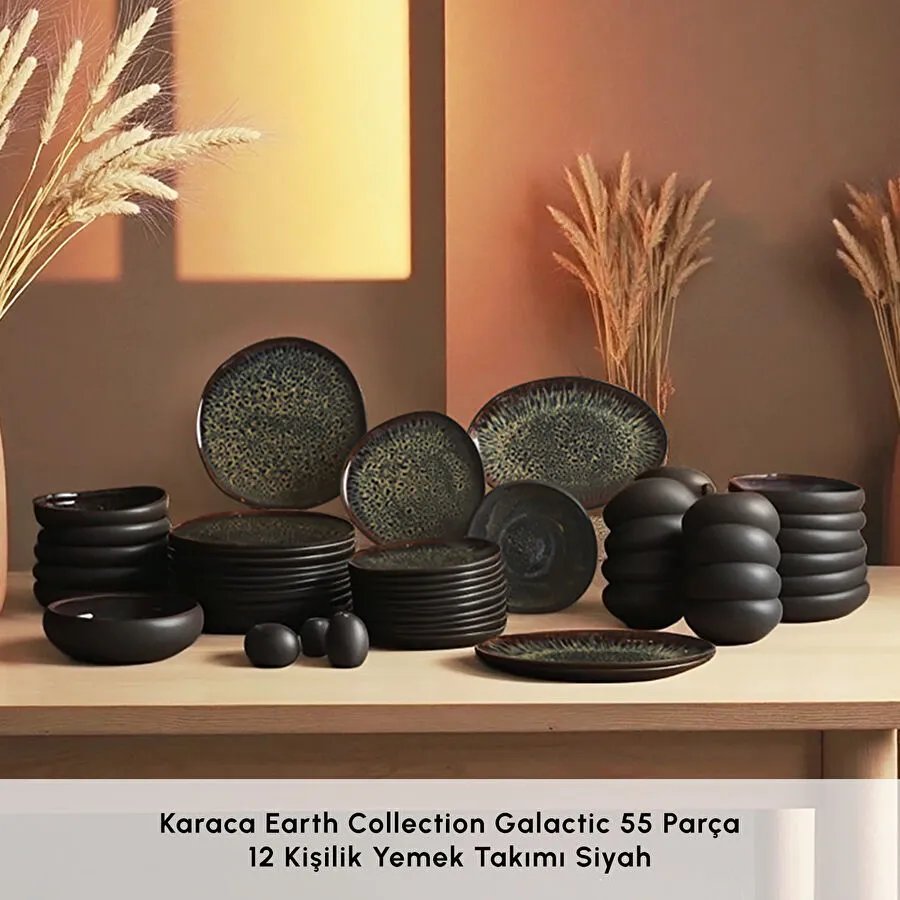 Karaca Red Carpet Earth Collection Galactic 55 Parça 12 Kişilik Yemek Takımı Siyah