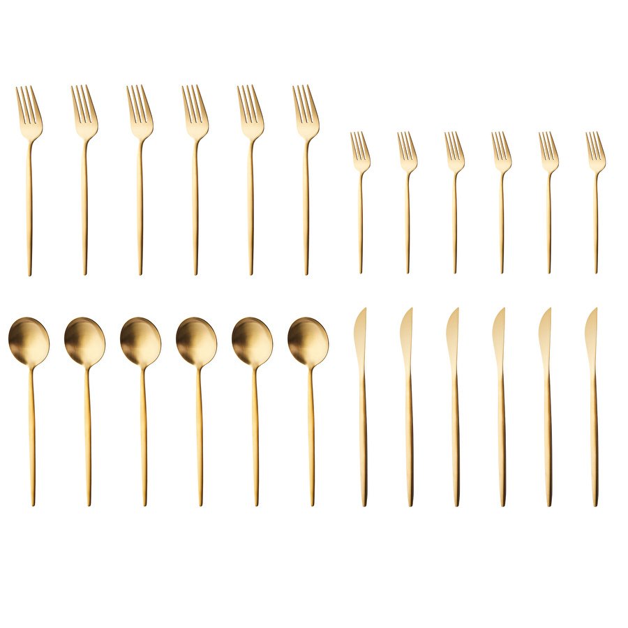 Apricot Faro Matte Gold 24 Parça 6 Kişilik Çatal Kaşık Bıçak Kutulu