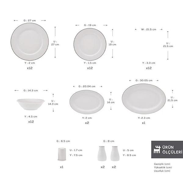 Karaca Elegance Bone Lexi 53 Parça 12 Kişilik Yemek Takımı Platin