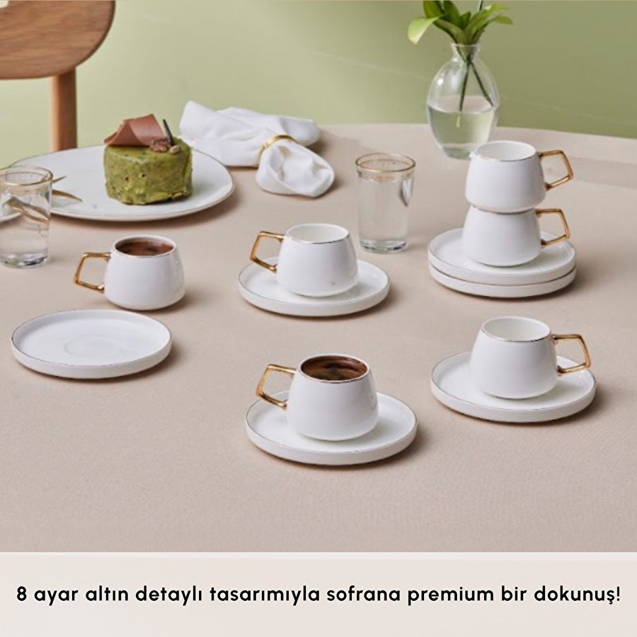 Karaca Streamline Saturn 6 Kişilik Kahve Fincan Takımı 100 ml Gold