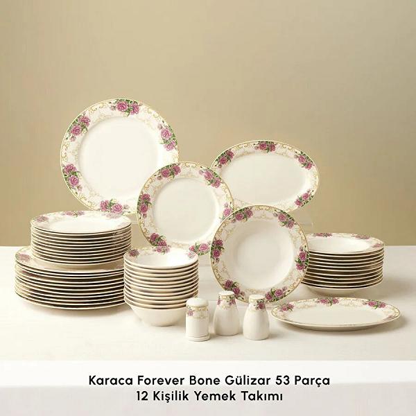 Karaca Forever Bone Gülizar 53 Parça 12 Kişilik Yemek Takımı