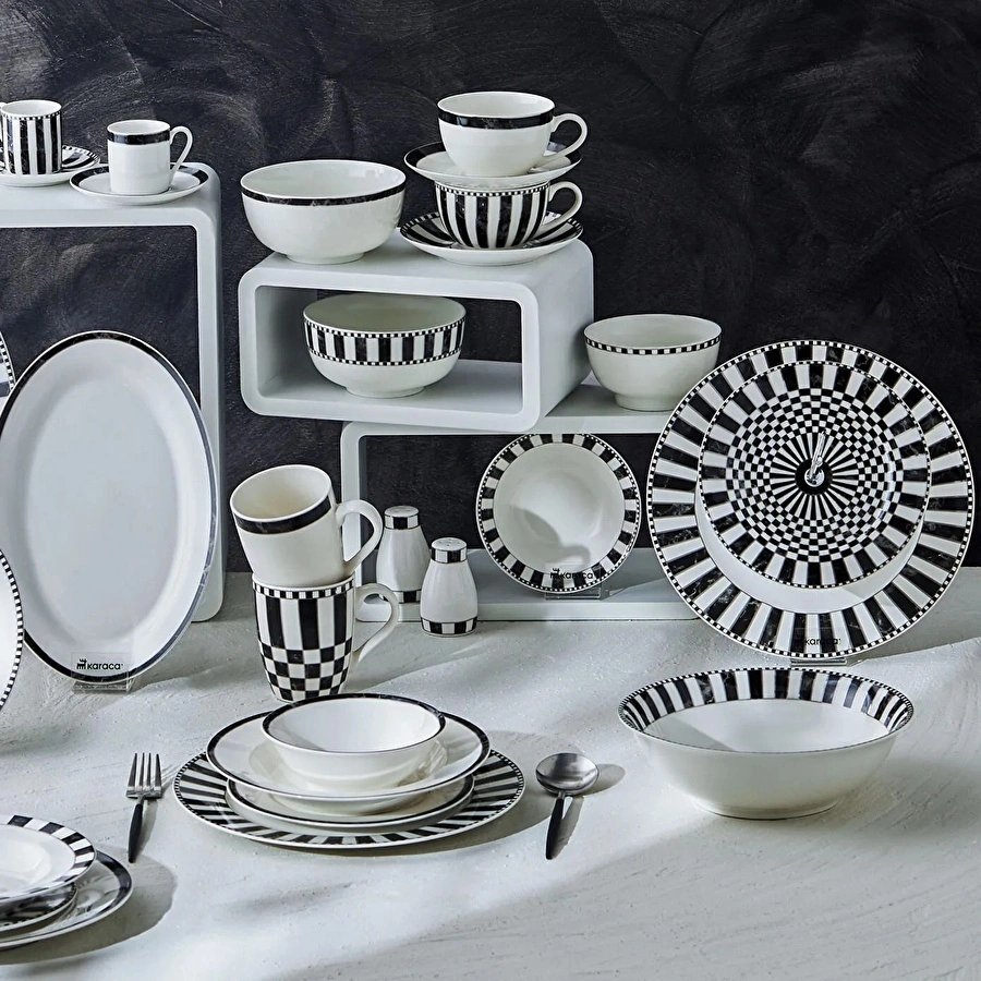 Karaca Damalı Ayaklı Servis Tabağı 30 cm