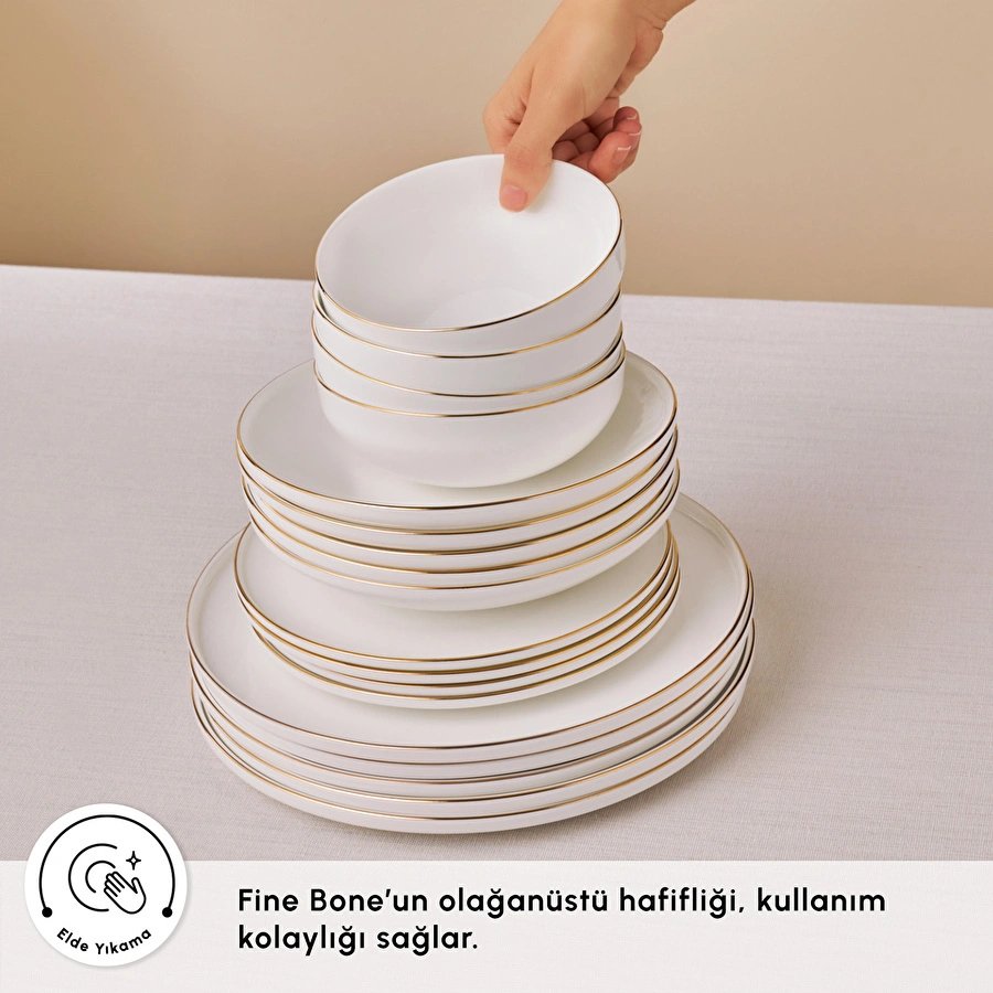 Karaca Fine Bone Meridian 55 Parça 12 Kişilik Yemek Takımı Gold