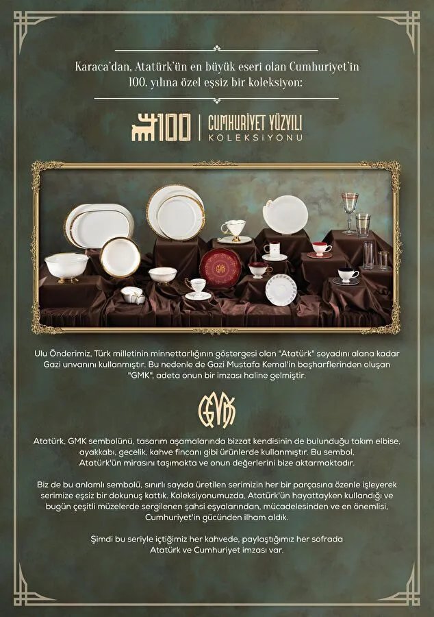 Karaca Cumhuriyet Yüzyılı Tulu Pasta Tabaklı Çay Takımı