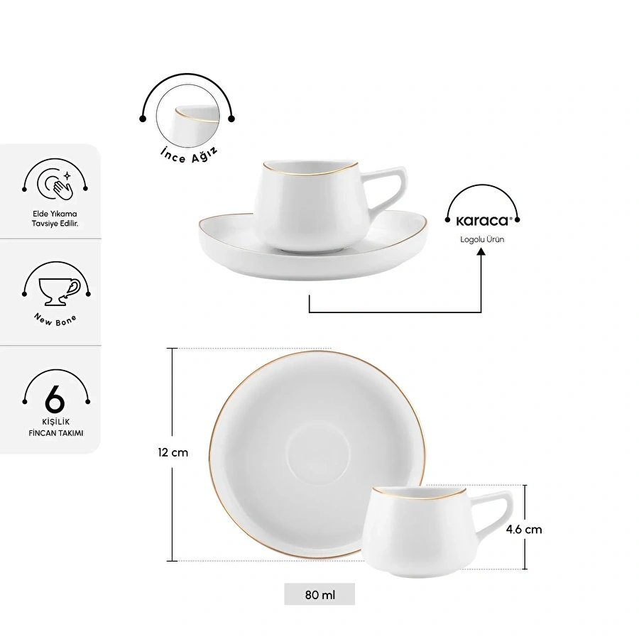 Karaca Streamline Hole 6 Kişilik Kahve Fincan Takımı 80 ml