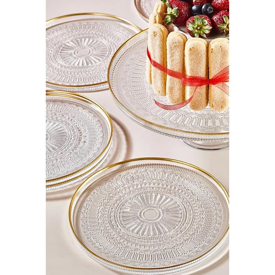 Lora Bianca Serenity 7 Parça Pasta/kek/tatlı Sunum Tabağı Seti Şeffaf