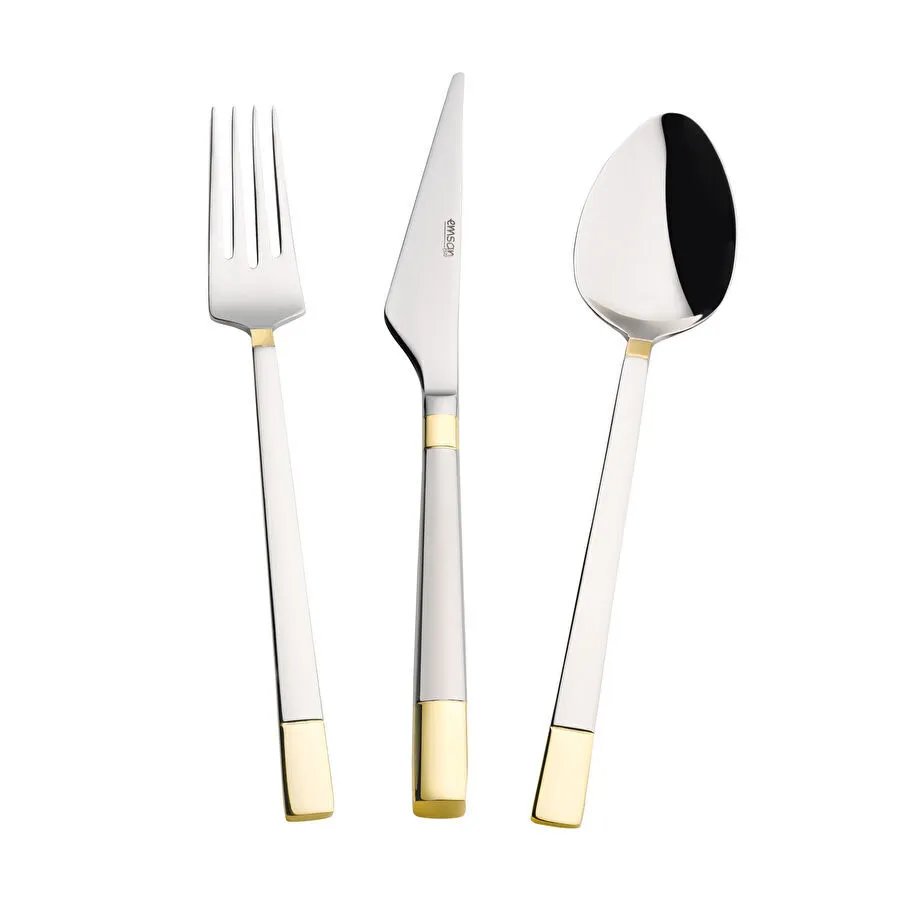 Emsan Elegance Duru Gold 84 Parça 12 Kişilik Lüks Kutulu Çatal Kaşık Bıçak Takımı
