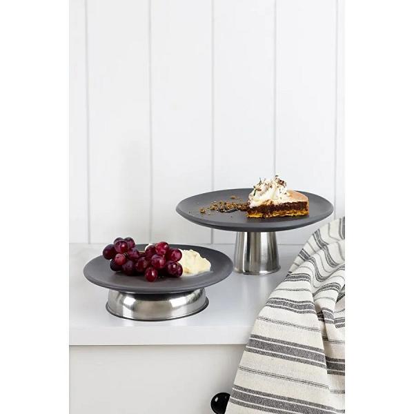 Beige & Stone Alçak Metal Ayaklı 23 Cm Seramik Kek Pasta Yuvarlak Servis/sunum Tabak Stand