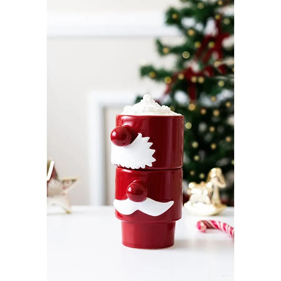 Beige & Stone 2'li Yılbaşı Noel Baba Beyaz Bıyıklı Kupa Seti