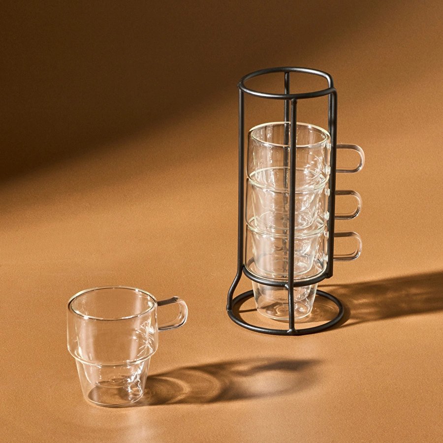 Karaca Pia Ece Çift Cidarlı  4 Kişilik Standlı Kahve Fincanı 80 ml
