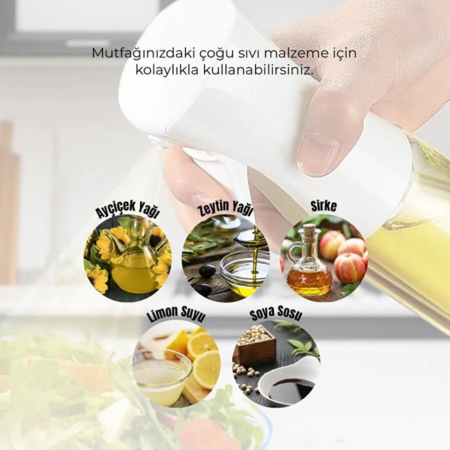 Vienev Airfryer Sprey Yağdanlık Cam Şişe - Izgara Fritöz Salata Yağ Püskürtücü Beyaz