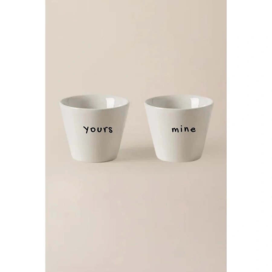 Beige & Stone 2’li Mottolu (yours - Mi̇ne) Türk Kahvesi & Espresso Seramik Bardak Seti