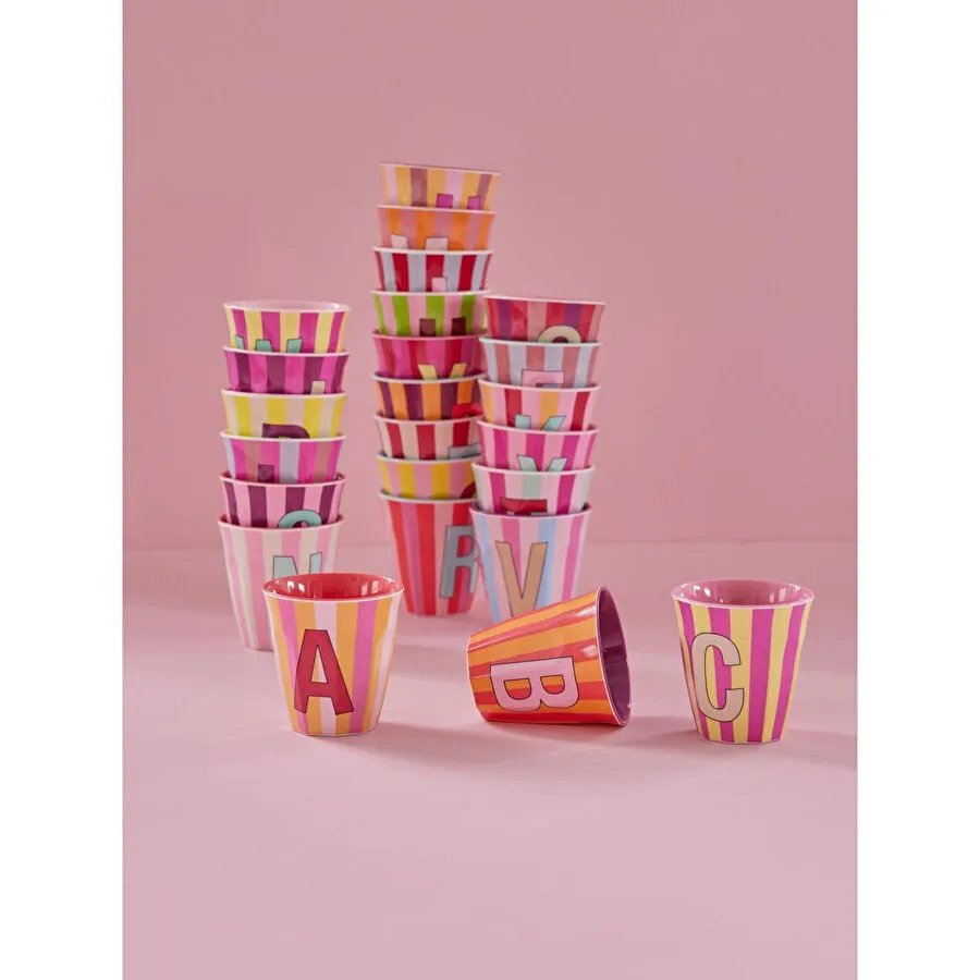 Rice Melamin Çizgili Bardak - Pembe C