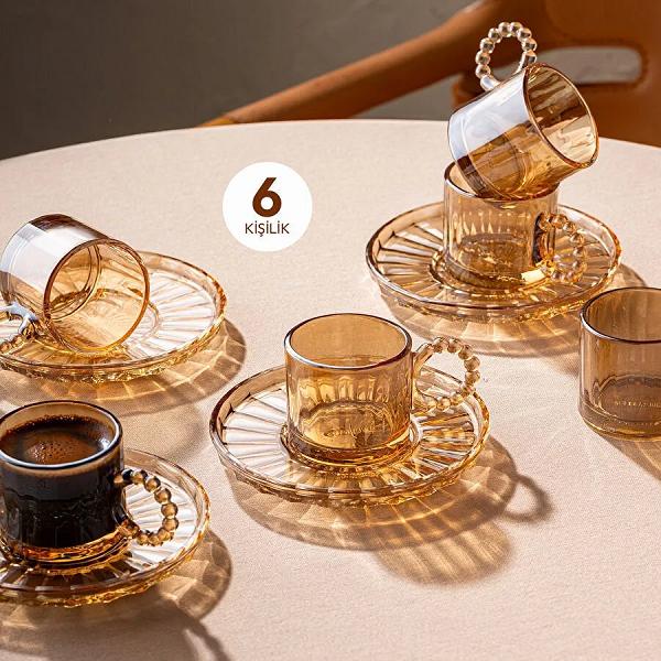 Emsan Muhabbet Amber 6'lı Cam Kahve Fincanı 100 ml