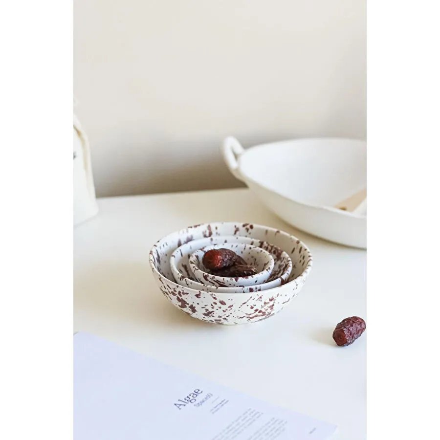 Beige & Stone Seramik Kahverengi Benekli Salata Bowl Kahvaltılık Çorba Büyük Sunum Kase 350 Ml