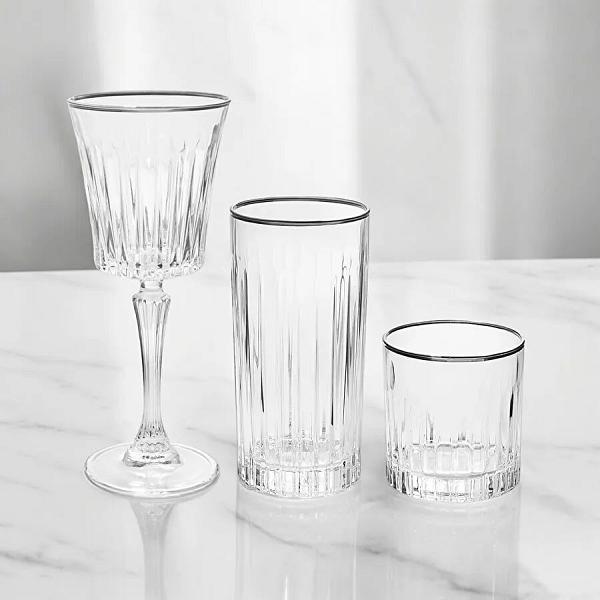RCR Timeless Yüksek Kalite Cam 6'lı Platin Rimli Kadeh Seti 230 ml