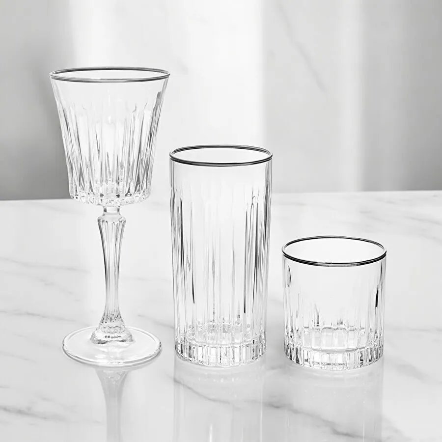 RCR Timeless Yüksek Kalite Cam 6'lı Platin Rimli Kadeh Seti 230 ml