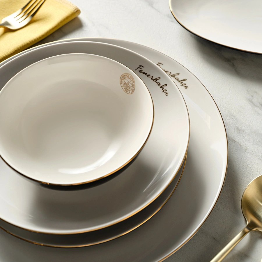 Karaca x Fenerbahçe Lisanslı Elegance Bone Gold 53 Parça 12 Kişilik Yemek Takımı