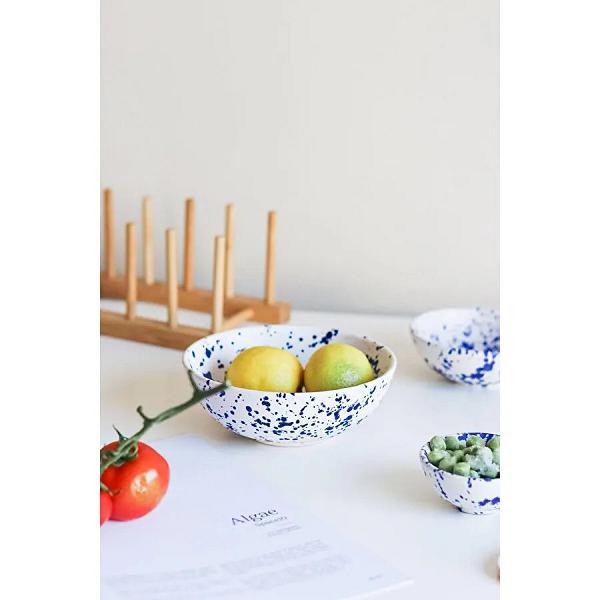 Beige & Stone Seramik Lacivert Benekli Salata Bowl Kahvaltılık Çorba Büyük Kase 350 Ml