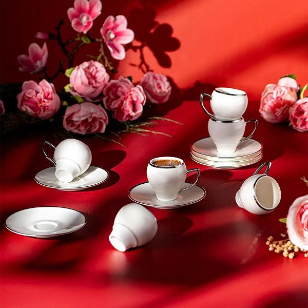 Emsan Florea 6'lı Kahve Fincan Takımı Platin 90 ml