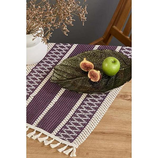 Lora Bianca Rustique Mor Pamuk Masa Örtüsü Runner 35x145 Cm Mor