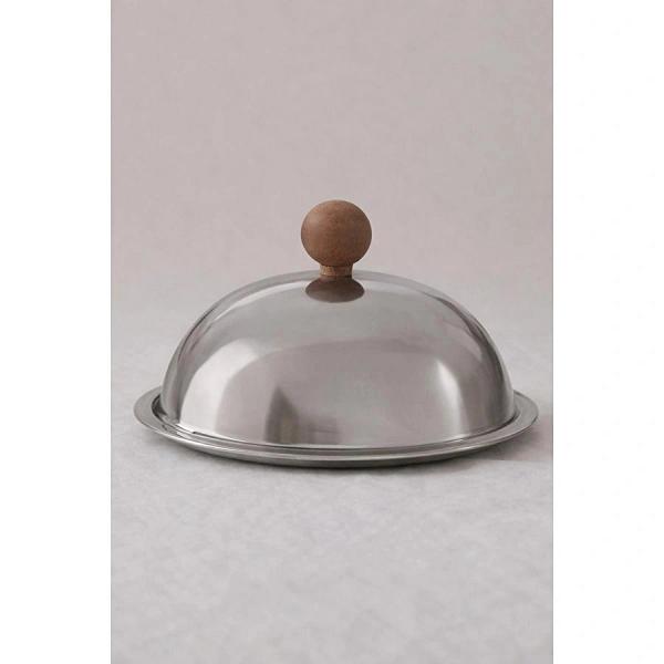 Beige & Stone Ahşap Kulplu Fanus Paslanmaz Çelik Gümüş 18 Cm Tabaklı Kek Pasta Sunum Stand Tepsi