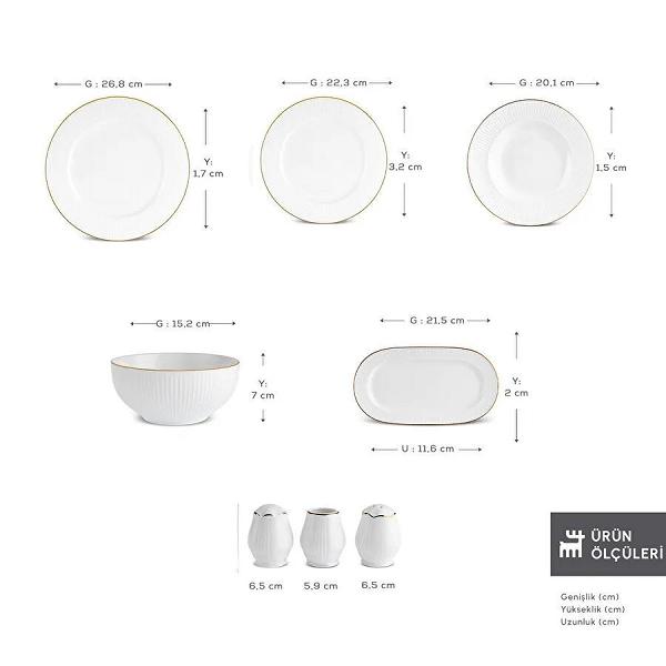 Karaca Elegance Bone Massimo 53 Parça 12 Kişilik Yemek Takımı Gold