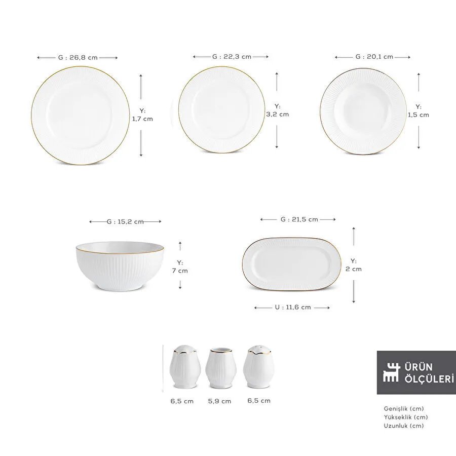 Karaca Elegance Bone Massimo 53 Parça 12 Kişilik Yemek Takımı Gold