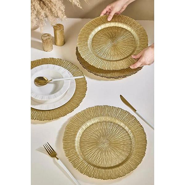 Lora Bianca Victorian 6'lı Gold Cam Supla Tabak Seti 32 Cm Gold