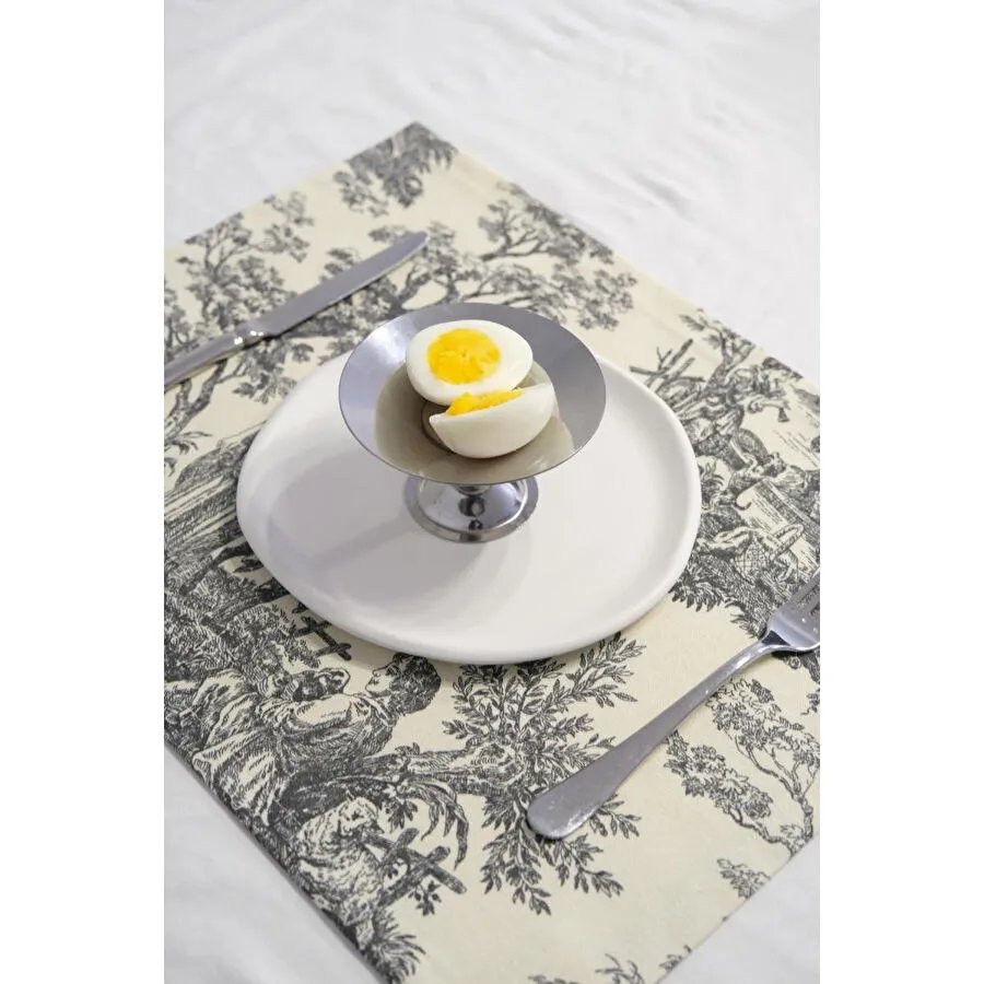 Beige & Stone Siyah Pastoral Desenli Dikdörtgen Amerikan Servis 2'li