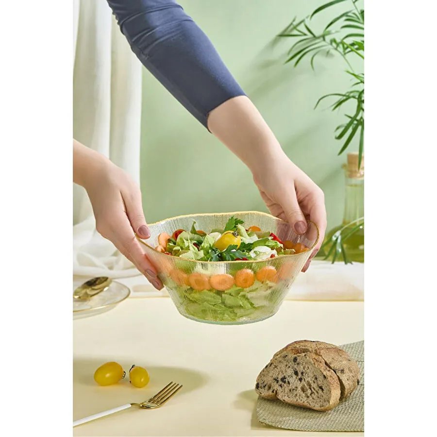 Lora Bianca Ekol Büyük Boy Cam Salata Kasesi - 21 Cm Beyaz