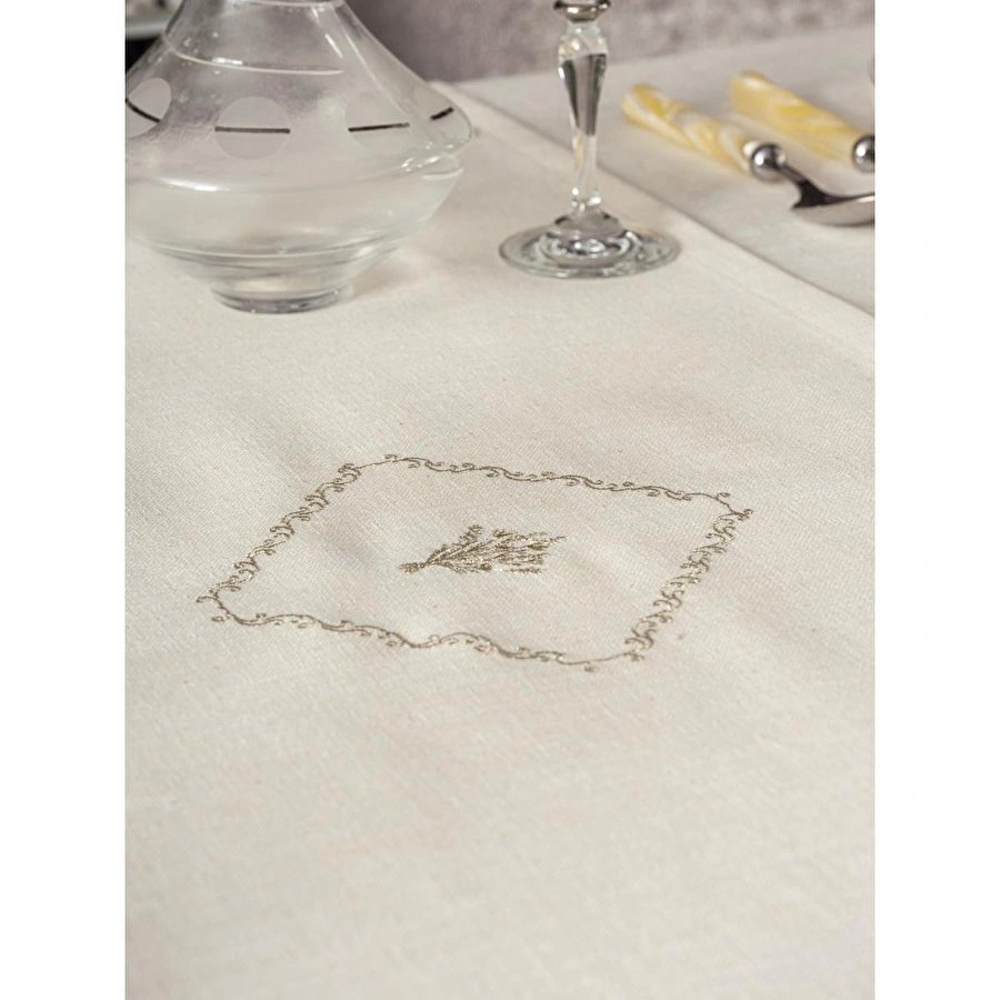 Cotton Box Keten Masa Örtüsü Takımı Pera Ekru 175x240