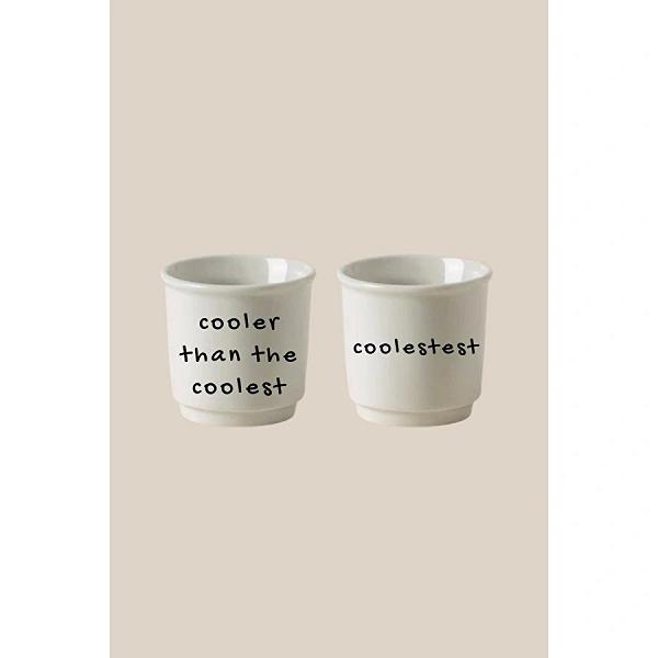 Beige & Stone 2’li Mottolu (cooler Than The Coolest - Coolestest) Türk Kahvesi & Espresso Seramik Bardak Seti