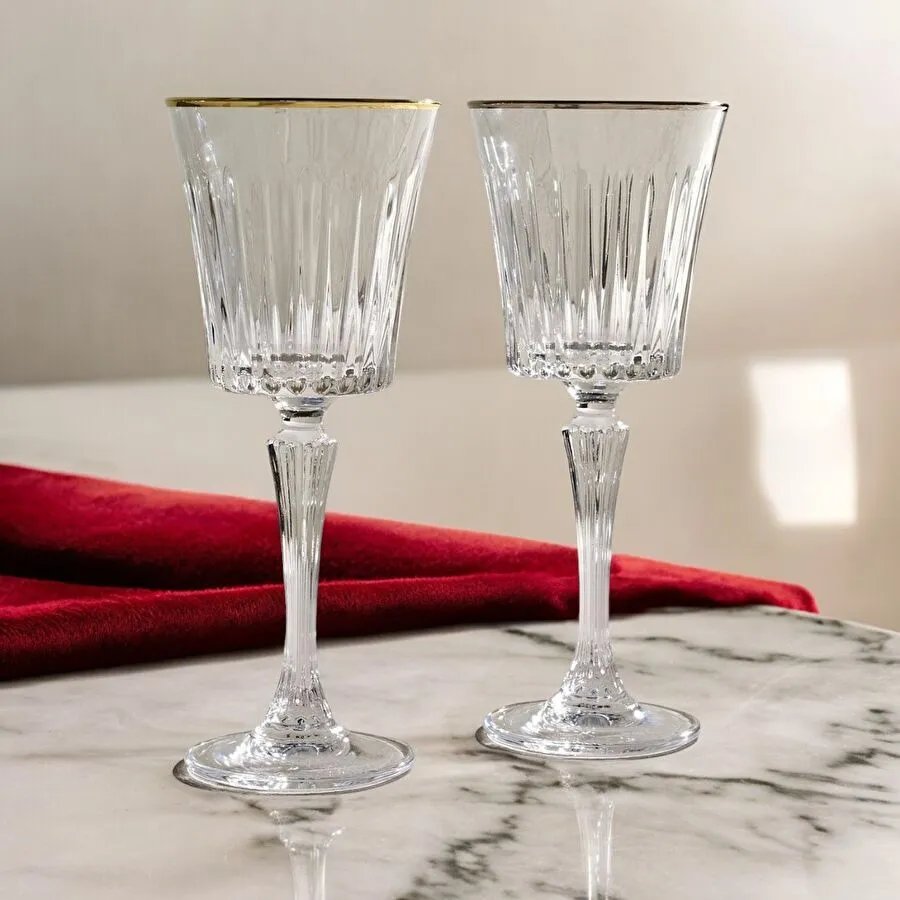 RCR Timeless Yüksek Kalite Cam 6'lı Altın Rimli Kadeh Seti 230 ml