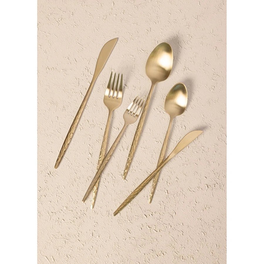 The Mia Shiny Çatal Kaşık Bıçak Takımı Mat Gold 24 Parça