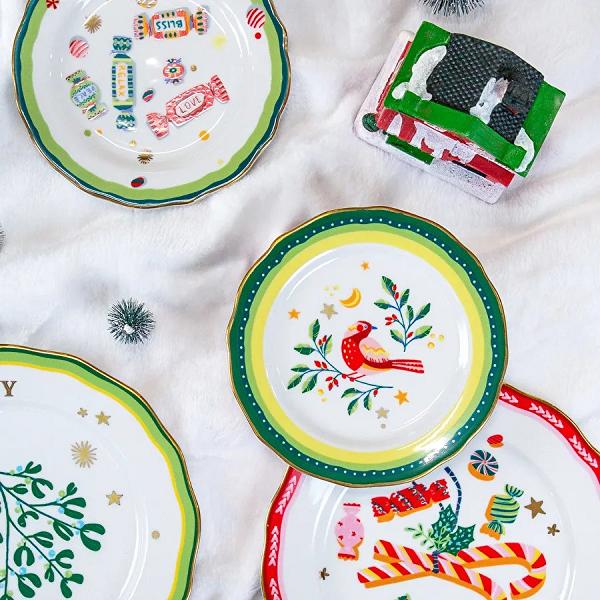 Baci Milano Mamma Mia Kuş Desenli Yeşil Pasta Tabağı 16 cm