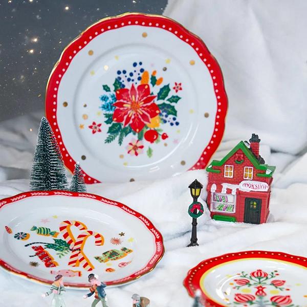 Baci Milano Mamma Mia Çiçek Desenli Kırmızı Servis Tabağı 28 cm