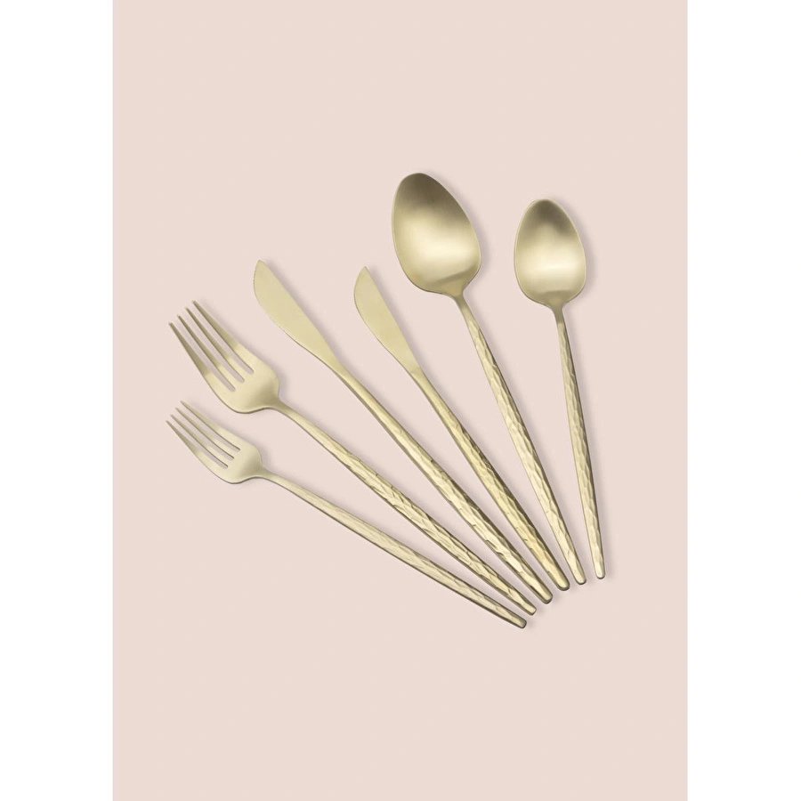 The Mia Shiny Çatal Kaşık Bıçak Takımı Mat Gold 36 Parça