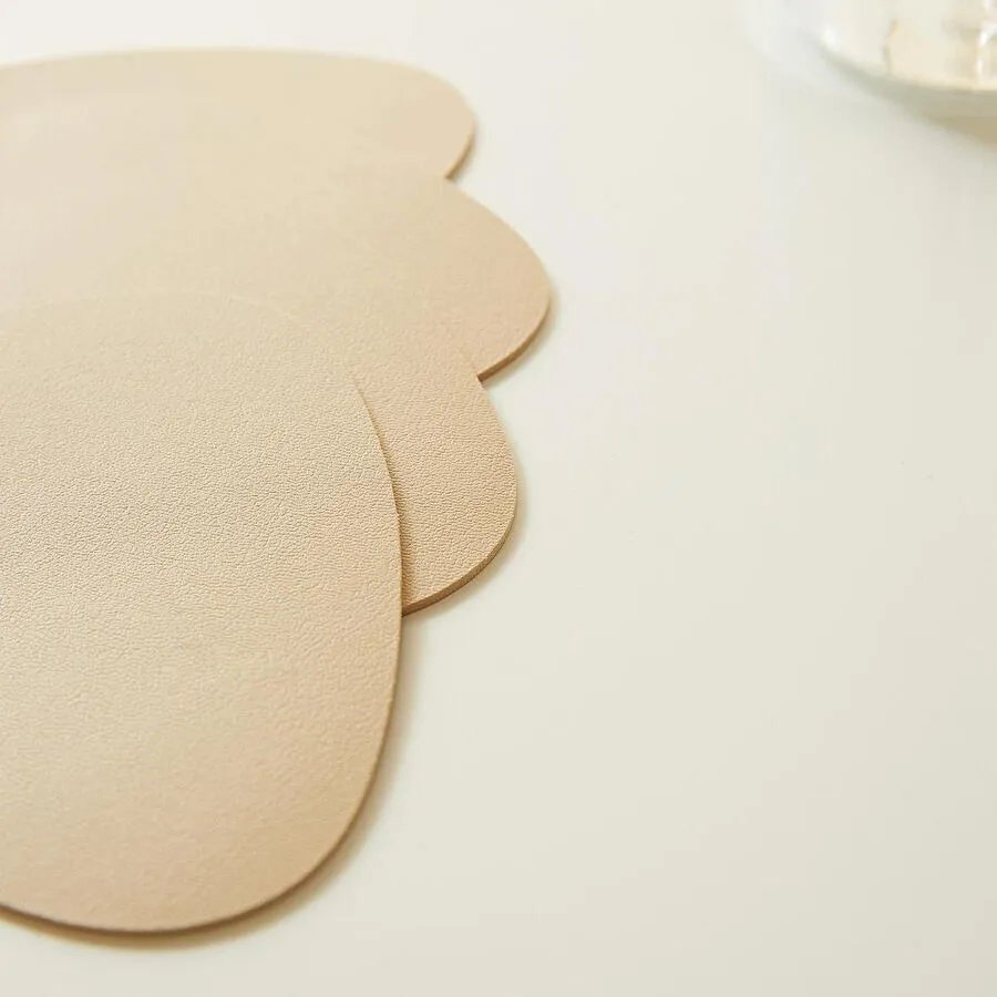 Home Wave 4'lü Bej/taş Renk Suni Deri Bardak Altlığı 13 X 11.5 Cm
