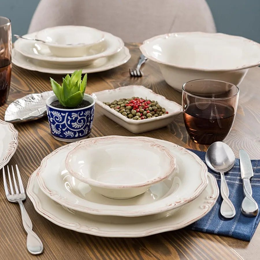 Mudo Home Ekru 6 Li Çukur Yemek Tabaği Seti̇ 22cm