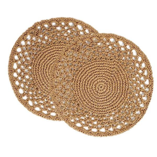 Home Wave Ocean Home Textile 2'li Bej Renk Motifli Rafya Amerikan Servis Ø 36 Cm