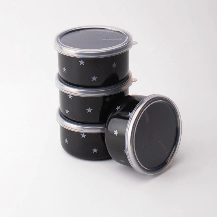 Emaylab Star Emaye 4’lü Kapaklı Çerezlik, Kahvaltılık, Reçellik, Zeytinlik, Sunumluk Seti 8cm 200 Ml