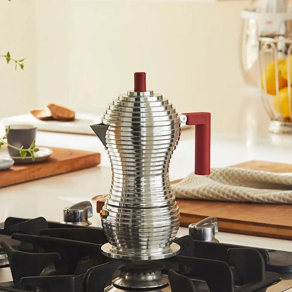 Alessi Pulcina İndüksiyon Tabanlı Espresso Makinesi Mokapot 300 ml Kırmızı