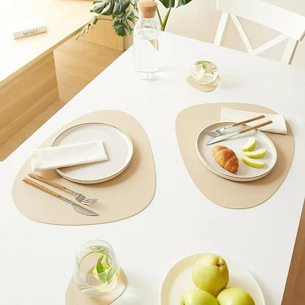 Home Wave 4'lü Bej/taş Renk Suni Deri Amerikan Servis Set 45 X 36 Cm