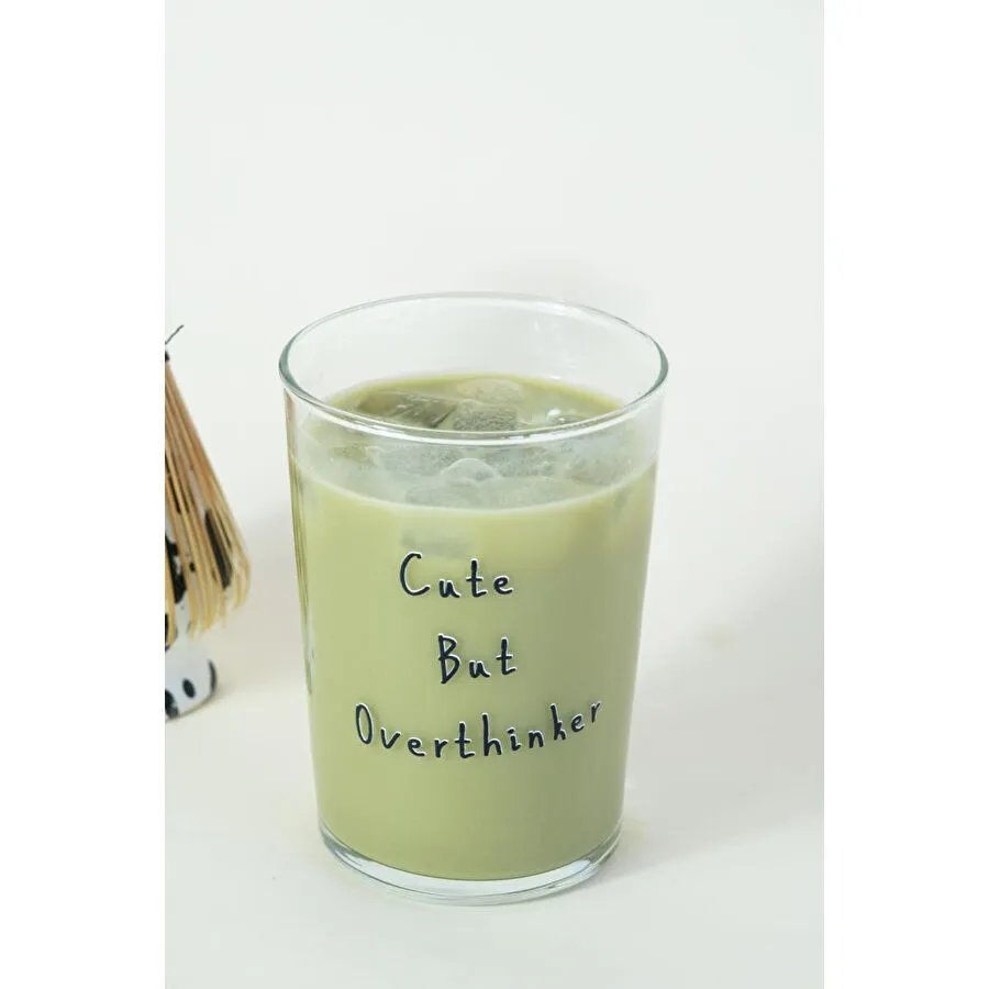 Beige & Stone "cute But Overthinker" Cam Meşrubat & Su Bardağı - 510 Ml