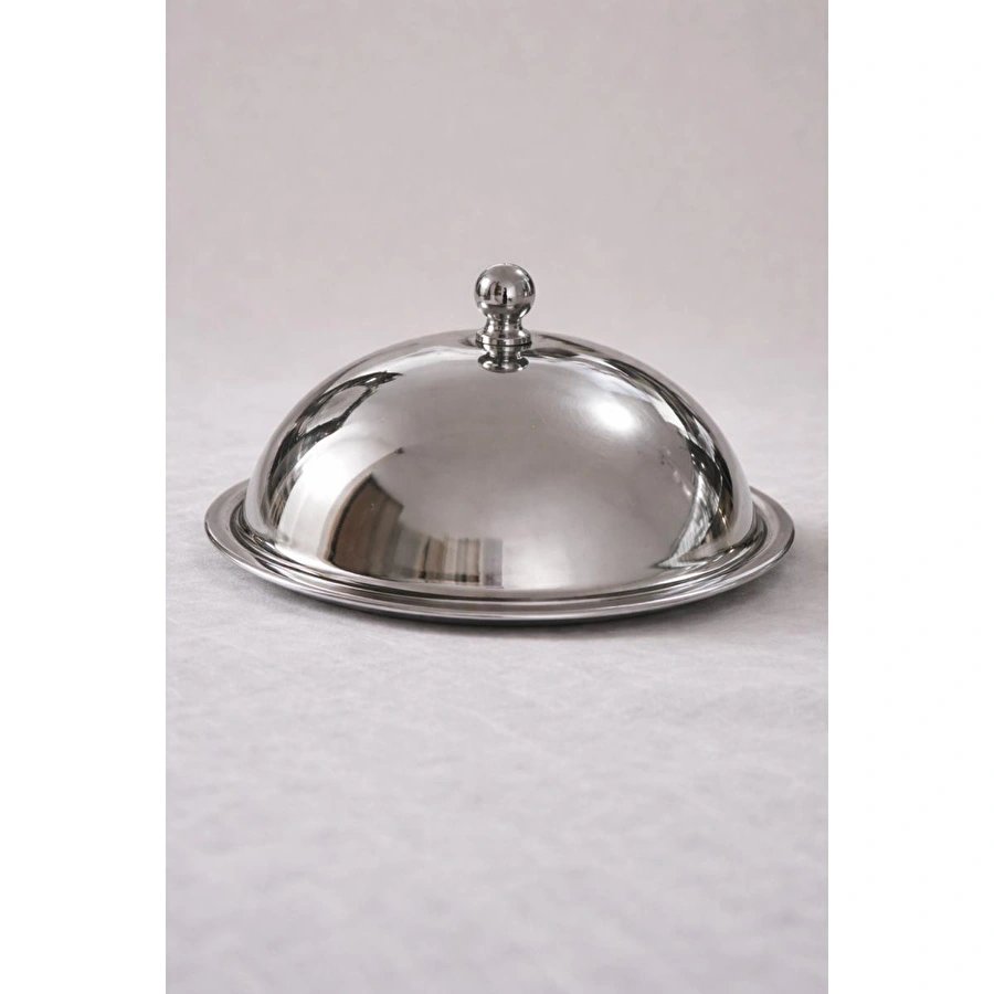 Beige & Stone Metal Kulplu Fanus Paslanmaz Çelik Gümüş 18 Cm Tabaklı Kek Pasta Sunum Stand Tepsi