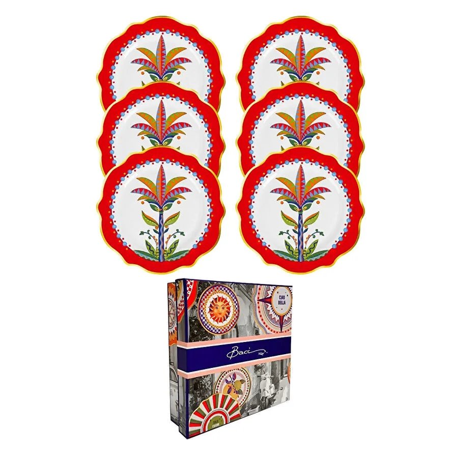 Baci Milano Dolce Vita 6'lı Palm Pasta Tabağı 21 cm Porselen