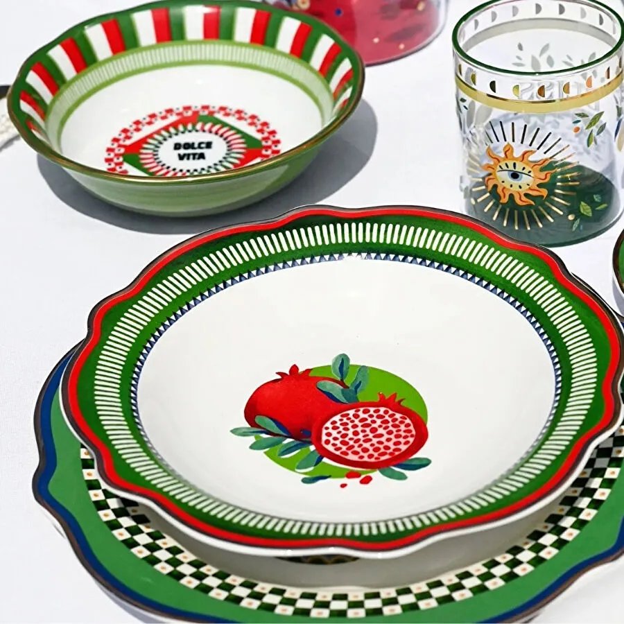 Baci Milano Dolce Vita 6'lı Nar Çukur Tabak 23 cm Porselen