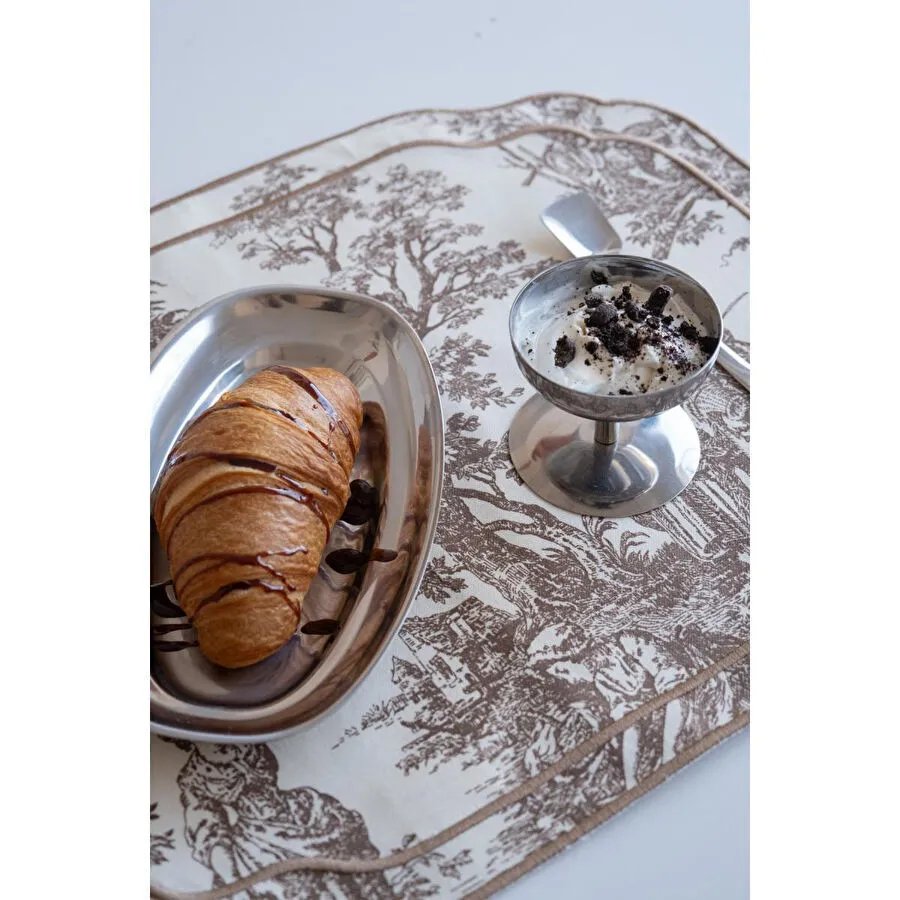 Beige & Stone Kahverengi Beyaz Vintage Nakış İşlemeli Amerikan Servis 2'li